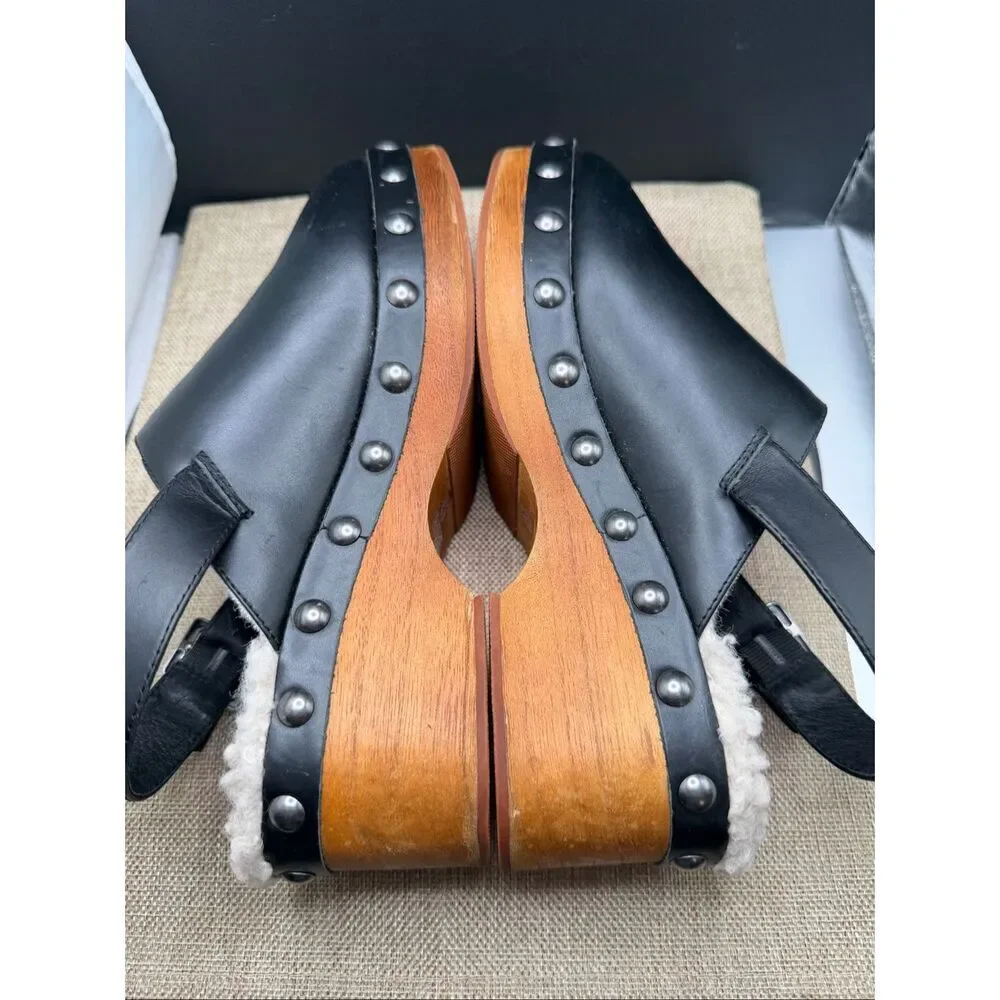 Kelsi Dagger Black Leather Clogs with Brown Sole - Picture 6 of 11